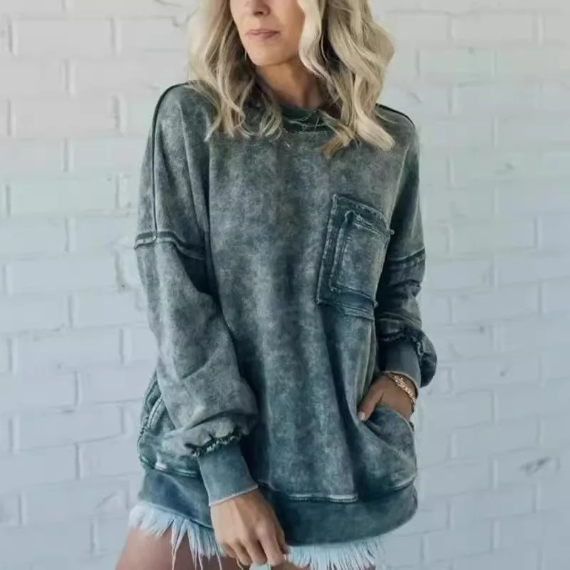 2024 Atumn Women Solid Sweatshirt Oneck Long Sleeve Casual Female Fashion Casual Loose Sport Pullover Female Temperament Clothes