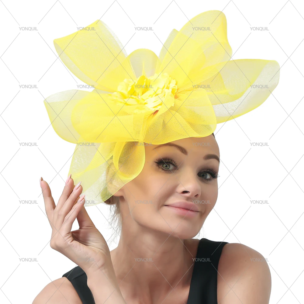 Fashion New Mesh Fascinator Wedding Hat with flower Elegant Ladies Chic Fascinating For Bride Tulle Fashion Hair Accessories