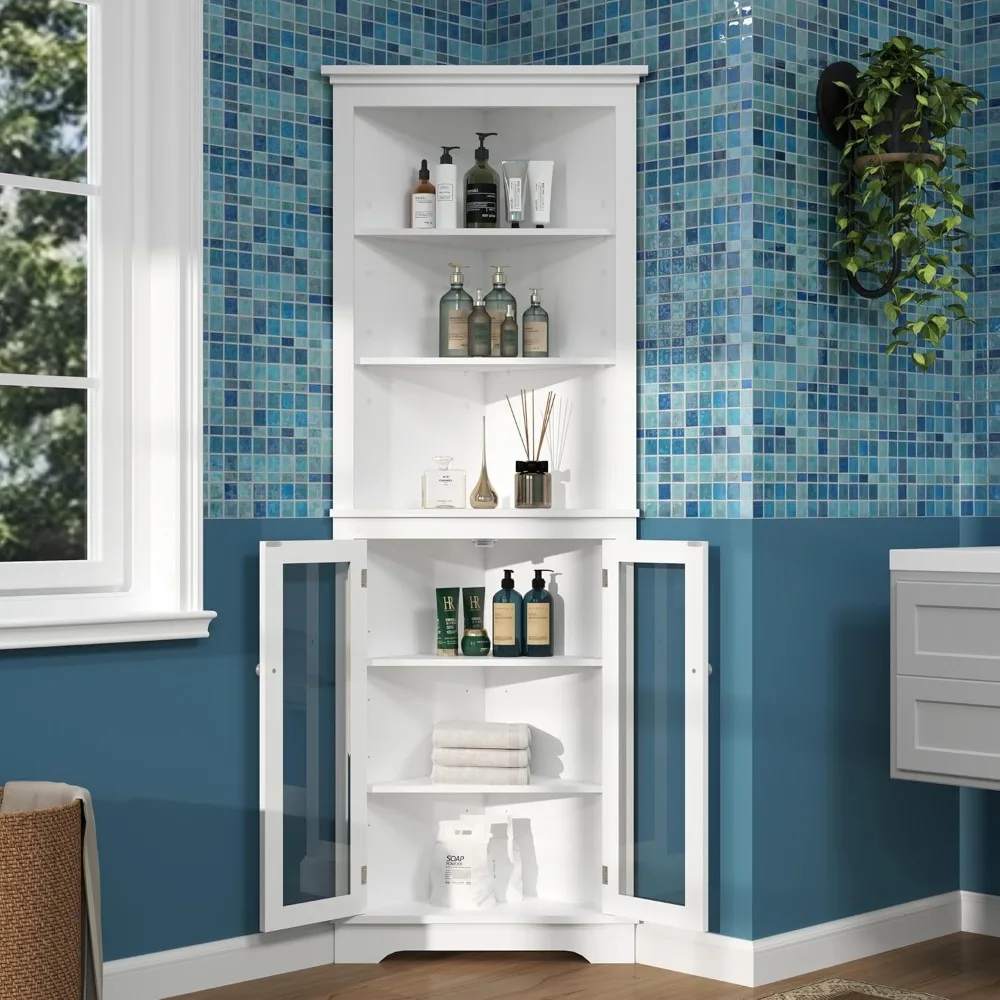 

Corner Cabinet, 23 x 63 Inches, Adjustable Shelves, Tempered Glass Doors, Kitchen Cabinet for Living Room