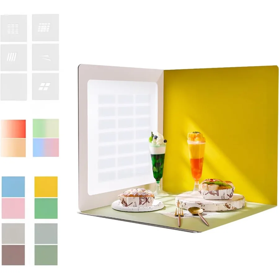 

14x14 Inch Backdrop Board Kit 2PCS Backgound Frame 1PC Background Board 6PCS Backdrop Paper 6PCS Shadow Light Paper for Product