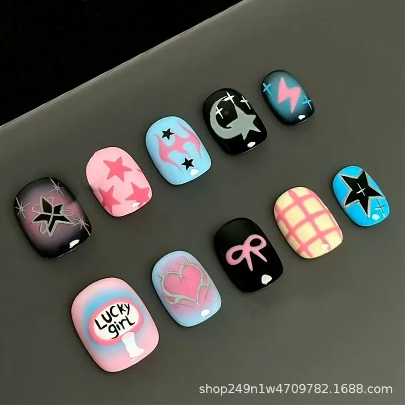 

30pcs Fake Nails Fall/Winter New Hit Cute Cartoon Design Brightening Short Bean Shape Press-On Nail Tips Perfect Gift for Girls