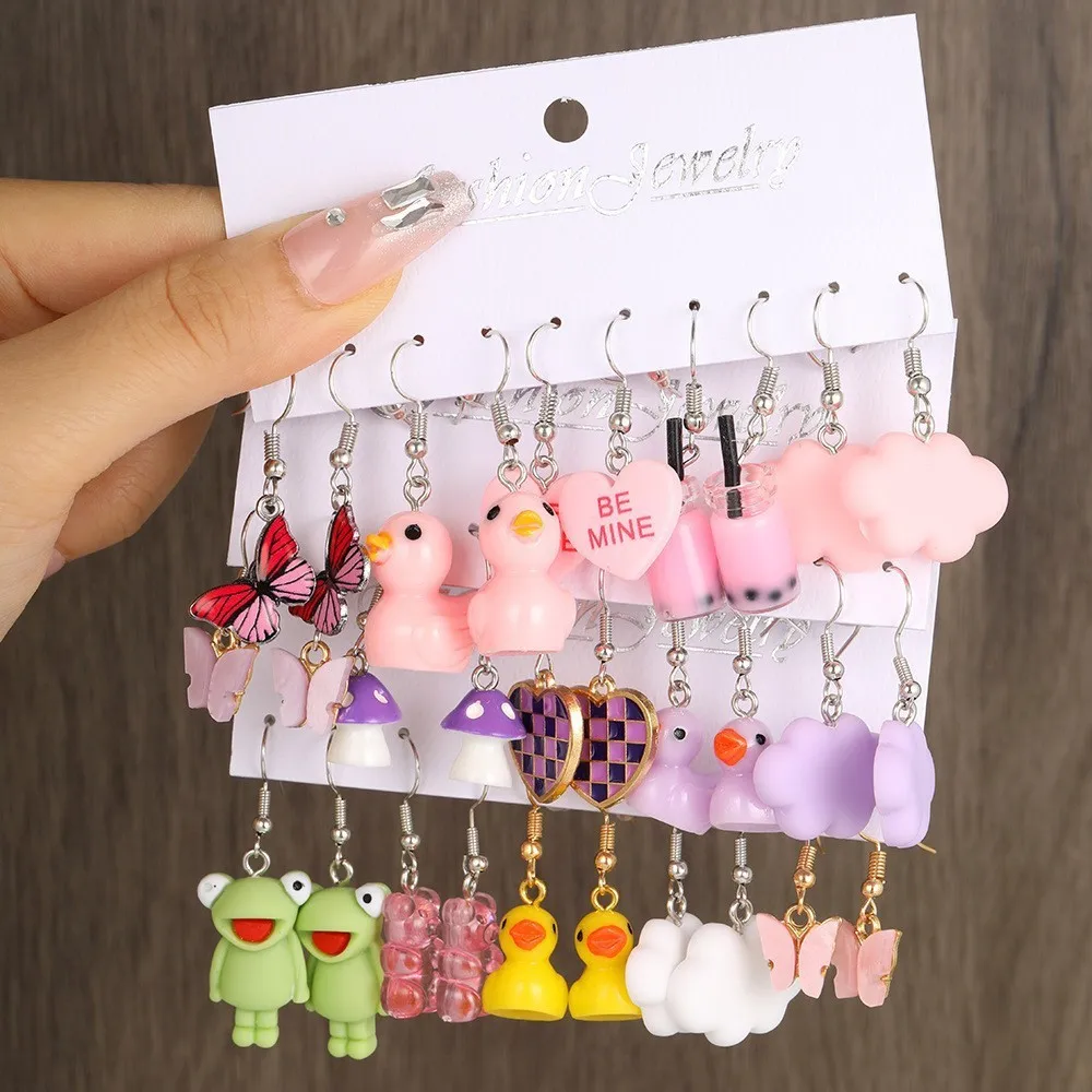 

Women's Fresh and Sweet Temperament Imitation Food Beverage Fruit Resin Earrings 5-Piece Set