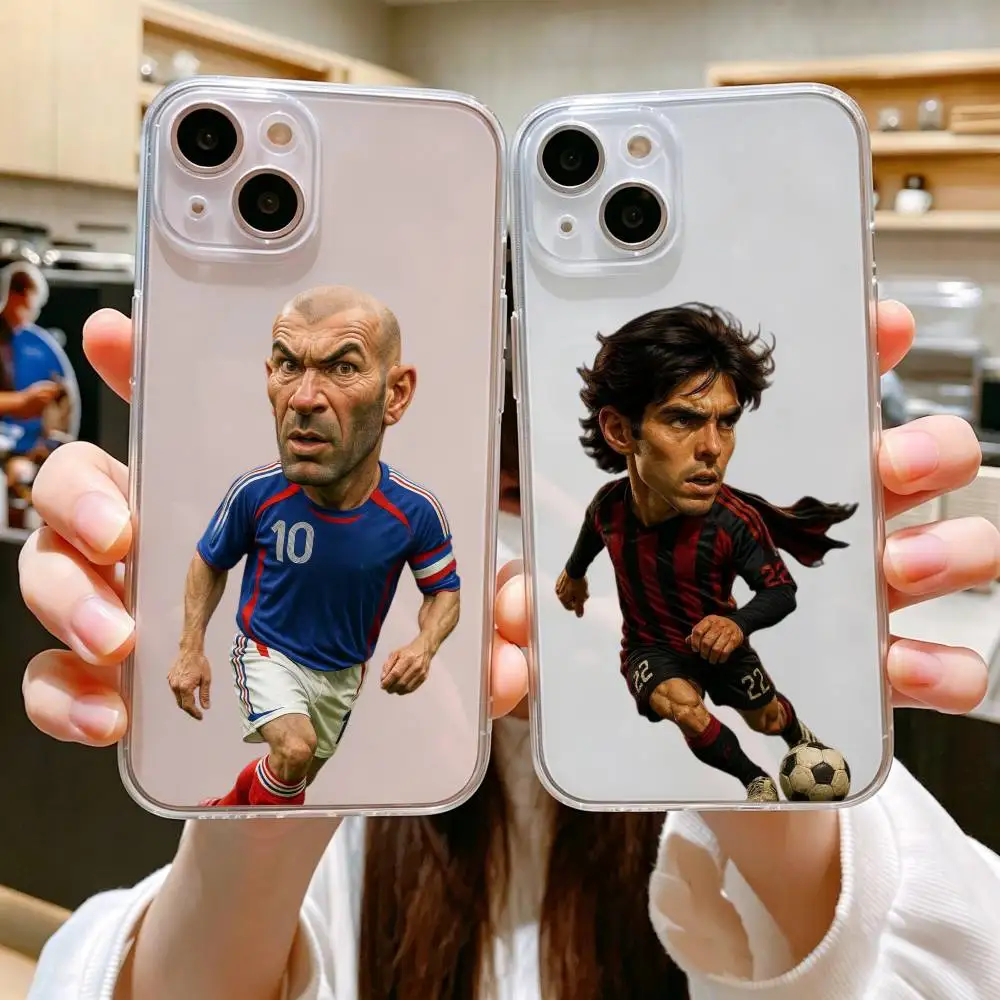 Capa de Telefone Transparente com Impressão Precisa do Superastro do Futebol Zidane para iPhone 11/12/13/14/15/16/17 Plus, Pro, Pro Max e Air
