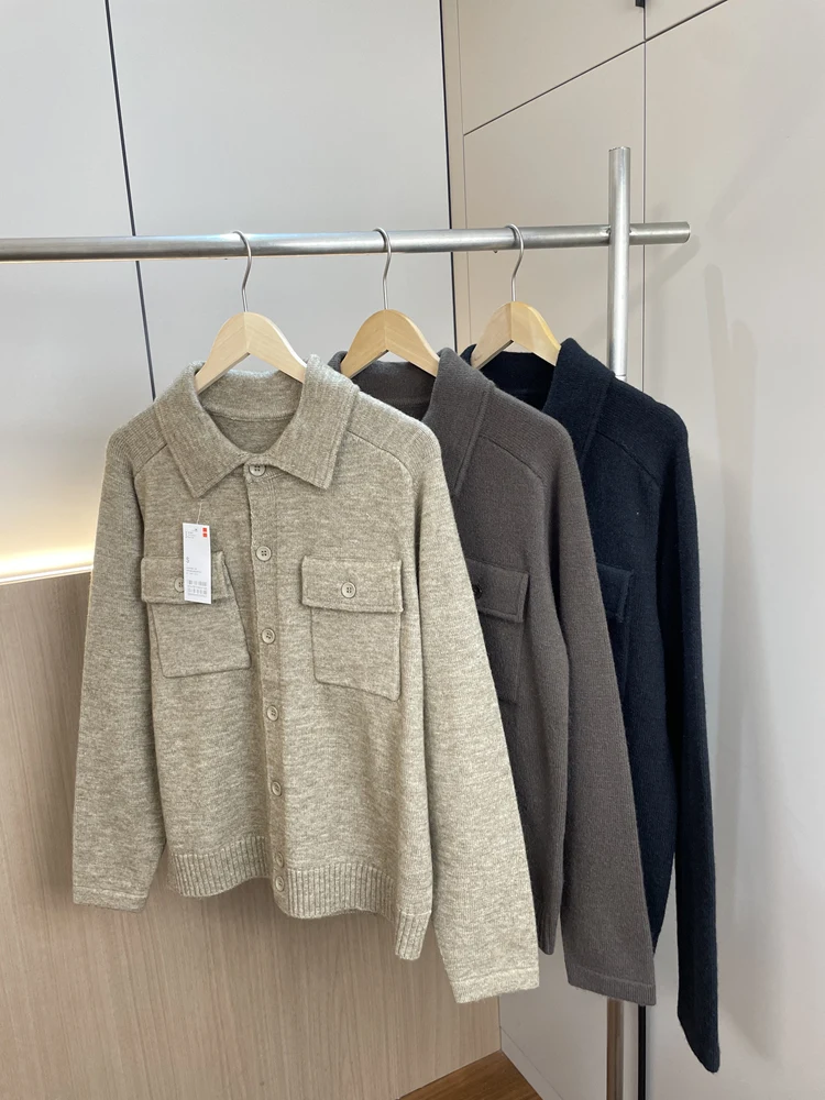 

ex Осень Зима Мягкий Уютный Воротник-стойка Повседневный вязаный открытый кардиган Jaet Long Sve Молодежный Vitali Color Faion