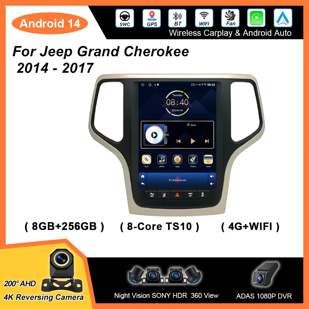 

9.7 Inch Android 14 Car Radio Stereo Multimedia Player For Jeep Grand Cherokee 2014 - 2017 Auto GPS wireless carplay NO 2Din DVD