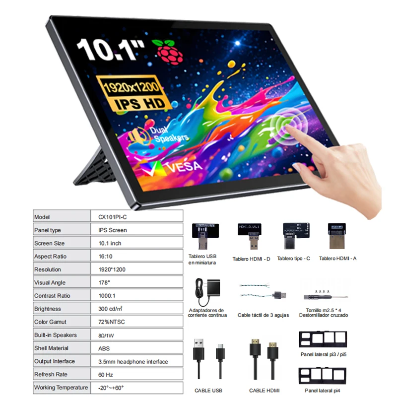 10,1 inch touchscreenmonitor voor Raspberry Pi 5 4 3 IPS 1920*1200 scherm, geschikt voor pc’s, laptops, Raspberry Pi, Orange, Banana Switch, Xbox, PS5