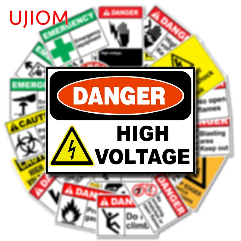 UJIOM 13cm Danger High Voltage Warning Wall Stickers Waterproof Vinyl Decal Kitchen Helmet Living Room Bathroom Bedroom Sticker