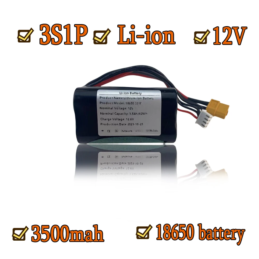 High Capacity UAV 3S1P 12V 3.5Ah 12.6V Rechargeable Li-ion Battery for Various RC Airplane Drone Quadrotor XH2.54-4P XT60