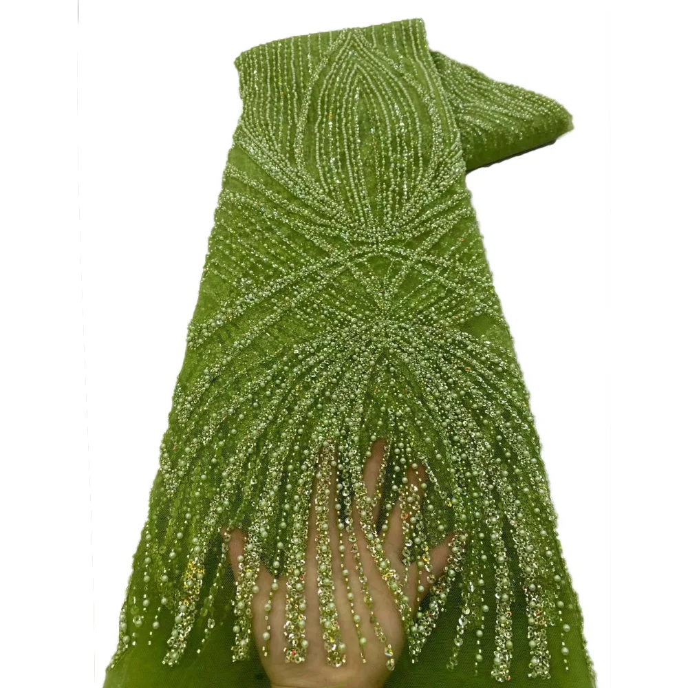 Африканская роскошная тяжелая кружевная ткань с бисером, высокое качество, нигерийский тюль, ткань с блестками, краситель бусин, кружевной материал для свадебного платья