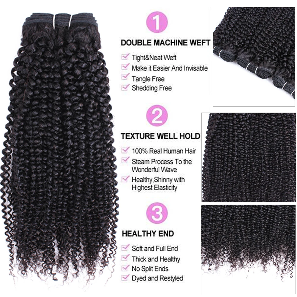 บราซิลผมรวมกลุ่ม Kinky Curly Bundles มนุษย์ผมสานขายส่งผม Virgin Hair Extensions สําหรับผู้หญิงปิด