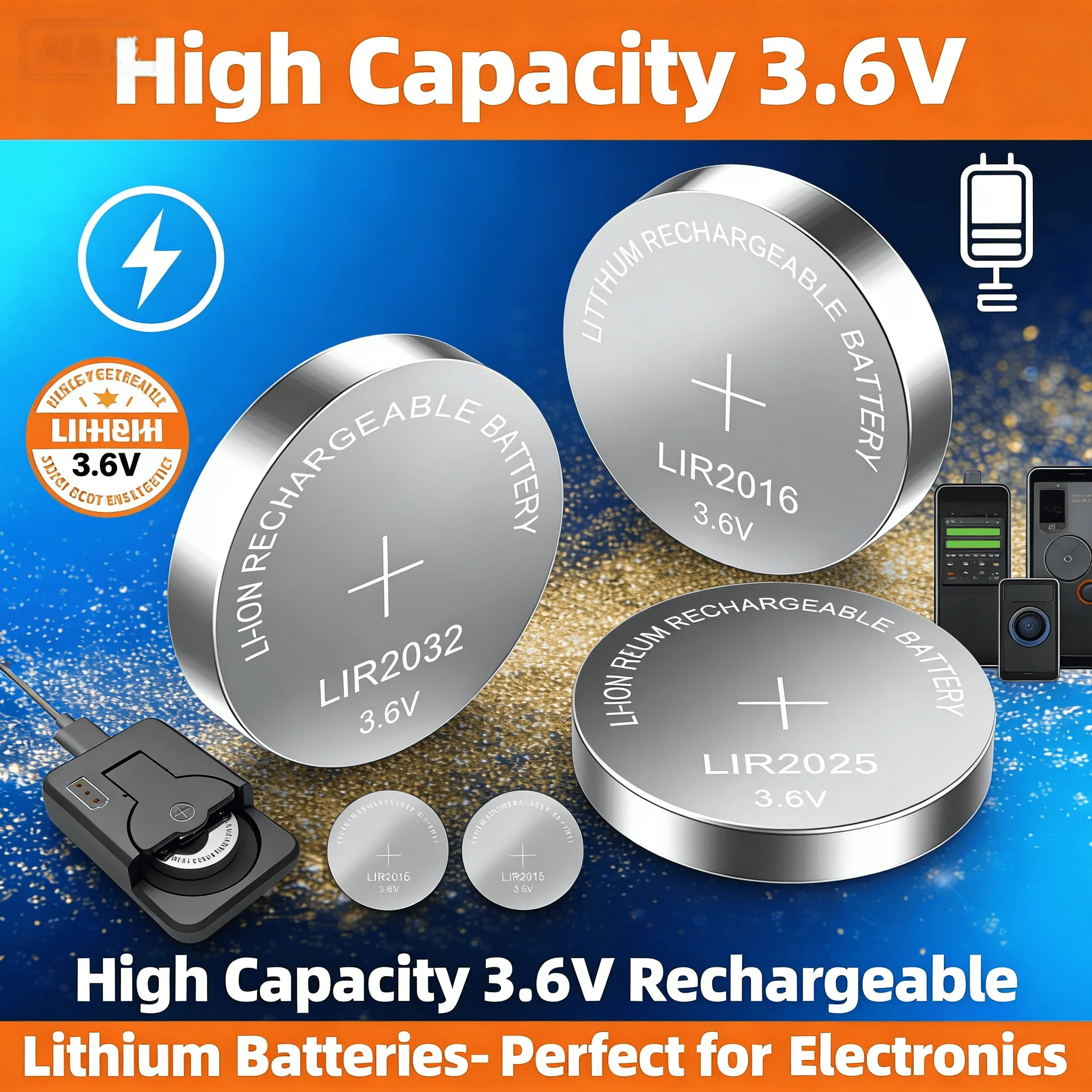 

3.6V LIR2032/LIR2025/LIR2016 Rechargeable Li-ion Battery (2-10PCS),Eco-Friendly Replacement for CR2032/CR2025/CR2016 in Watches