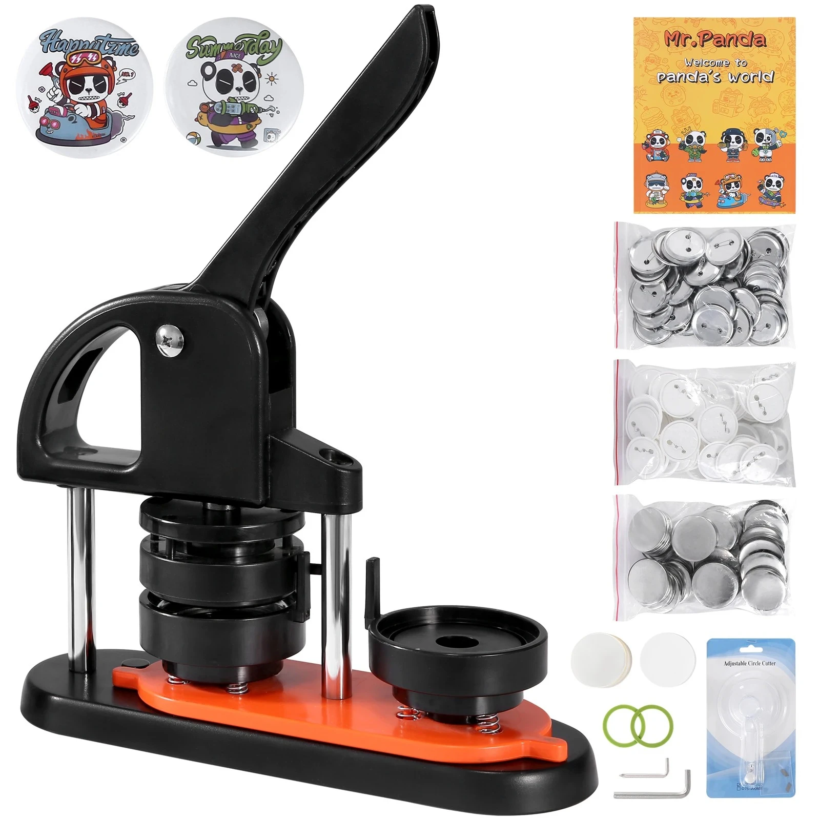 Button Maker 25/32/58 Pin Maker with Button Parts Ergonomic Arc Handle Punch Press Kit Button Maker Machine