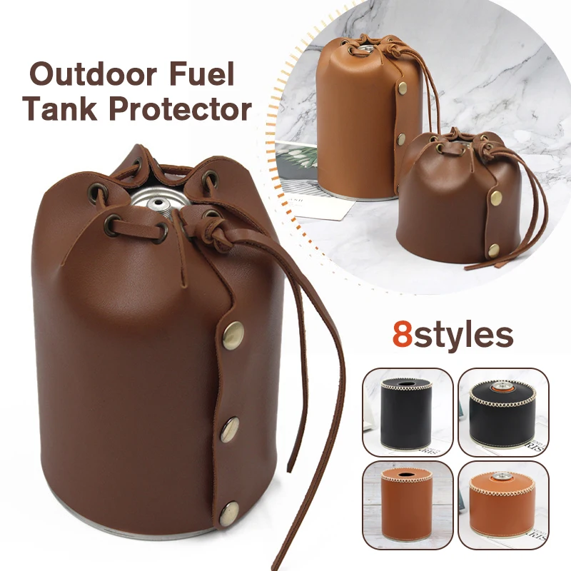 

Large Camping Gas Tank Leather Case with Strap Drawstring Gas Canister Protective Cover Canister Cover Fuel Cylinder Storage Bag