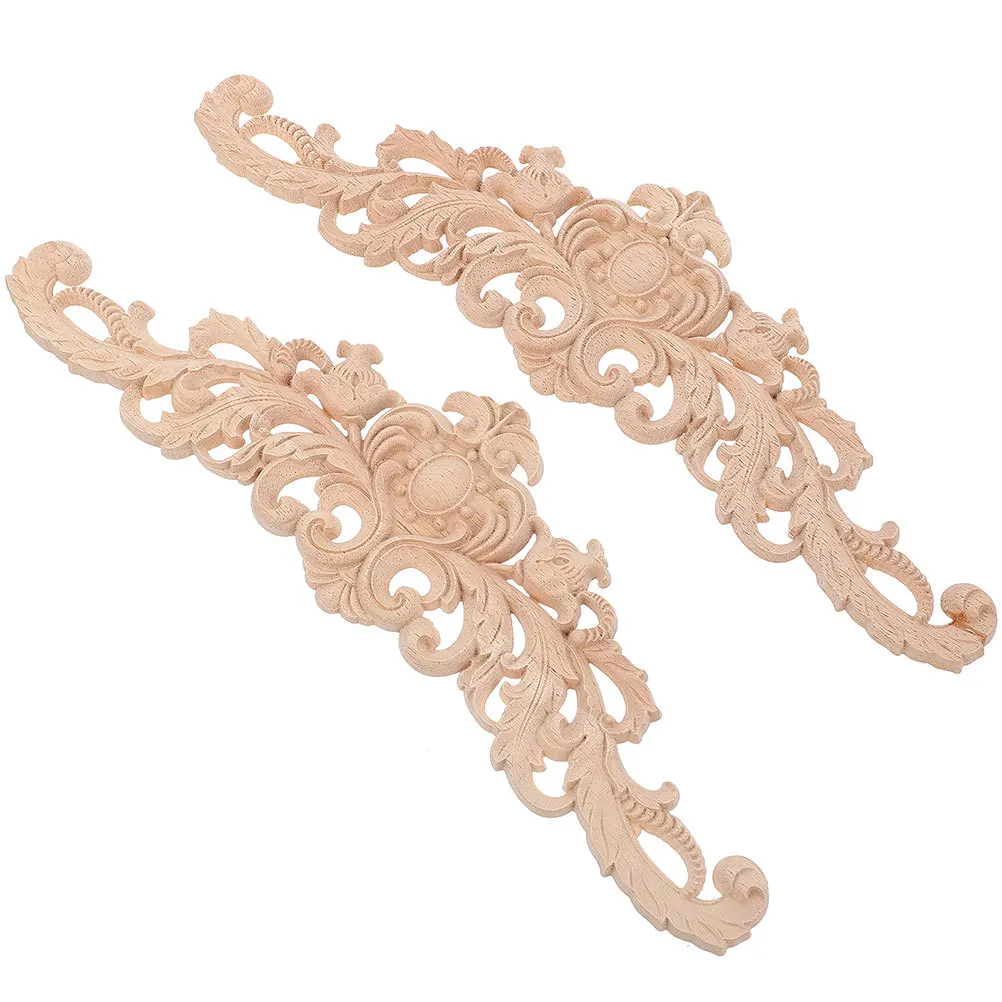 

2pcs Decorative Wood Carvings Unpainted Corner Onlay For Cabinet Diy Home Decor Wooden Applique Carved Onlay Craft Furniture