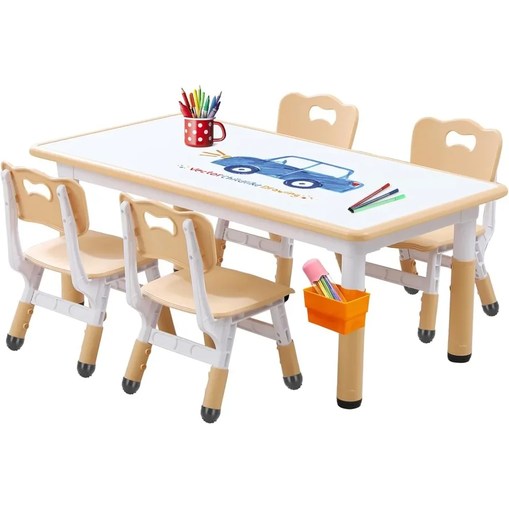 Toddler Table and Chair Set, Kids Table and Chair Set, Adjustable Kids Table, Non-Slip Table Legs&Organizer,Ages 3-12