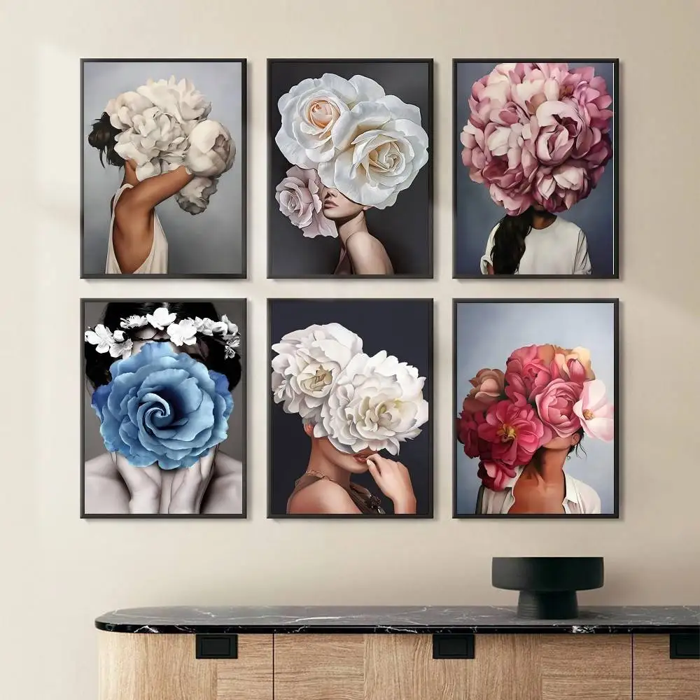 1pc Frau Kopf Mit Blumen Leinwand Malerei Poster Wand Kunst Druck Wasserdicht Hause Wohnzimmer Schlafzimmer Bar Ästhetischen Dekor