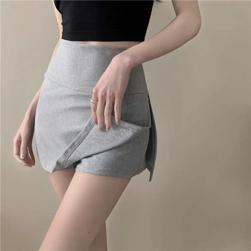 Side Slit Women's A-line Culottes Asymmetric Y2K Mini Shorts Skirt Spicy Girl Style Sports Style Skirt with Safety Shorts