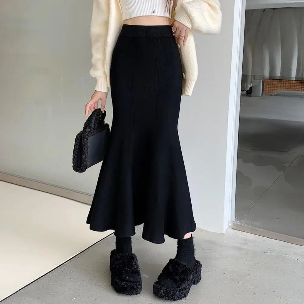 

2026 Viscose Fiber Skirt Fishtail Skirt High Waist Knitted Maxi Skirt Solid Color Slimming Fit Elastic Waist Daily Wear for Wome