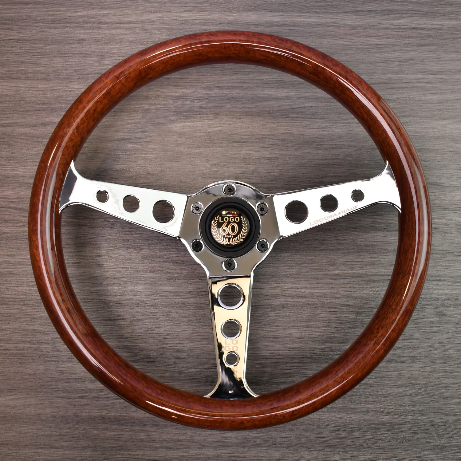 

Classic ABS brown Wooden Steering Wheel Universal Racing Car Chrome Auto Steering Wheel