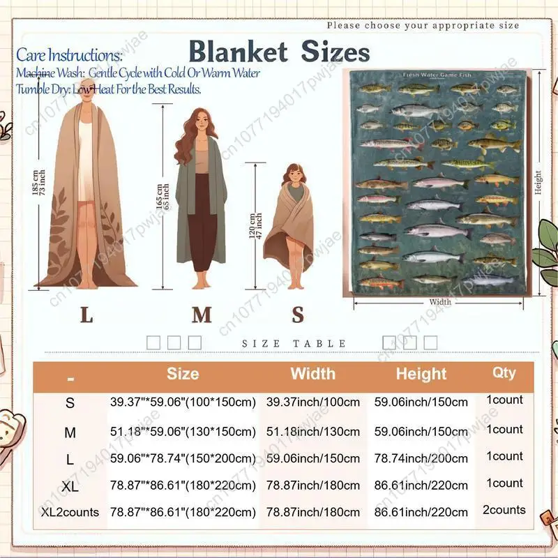 Freshwater Game Fish Pattern Blanket CountsSoft and Comfortable Air-conditioned RoomThrow Warm Nap Blanket for Custom Blankets