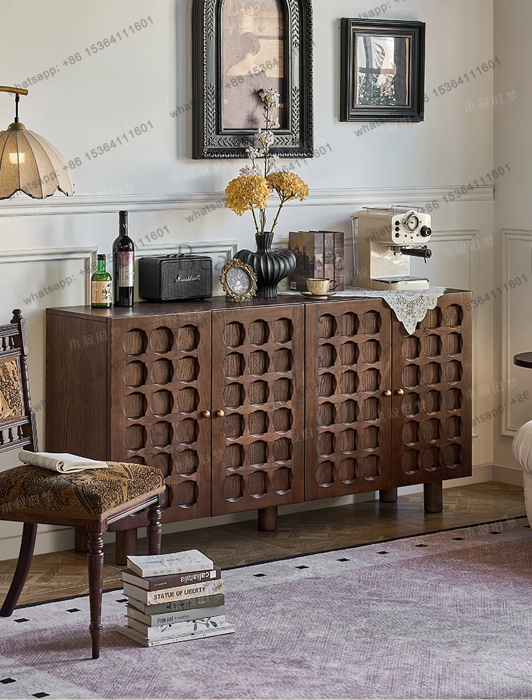 

Solid wood dining side cabinet, retro solid wood, entrance cabinet, medieval log storage, tea and wine bucket cabinet
