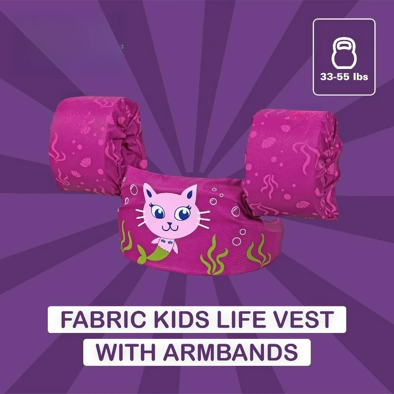 Fabric Kids Swim Flotation Vest with Armbands, 33-55lbs (15-25kg) Weight Capacity