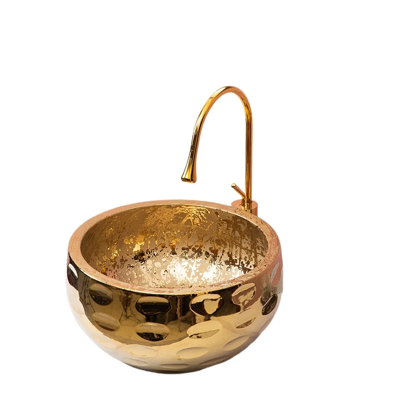 

Light luxury style countertop basin deepens anti-splash water golden art countertop basin bathroom gold-plated wash basin