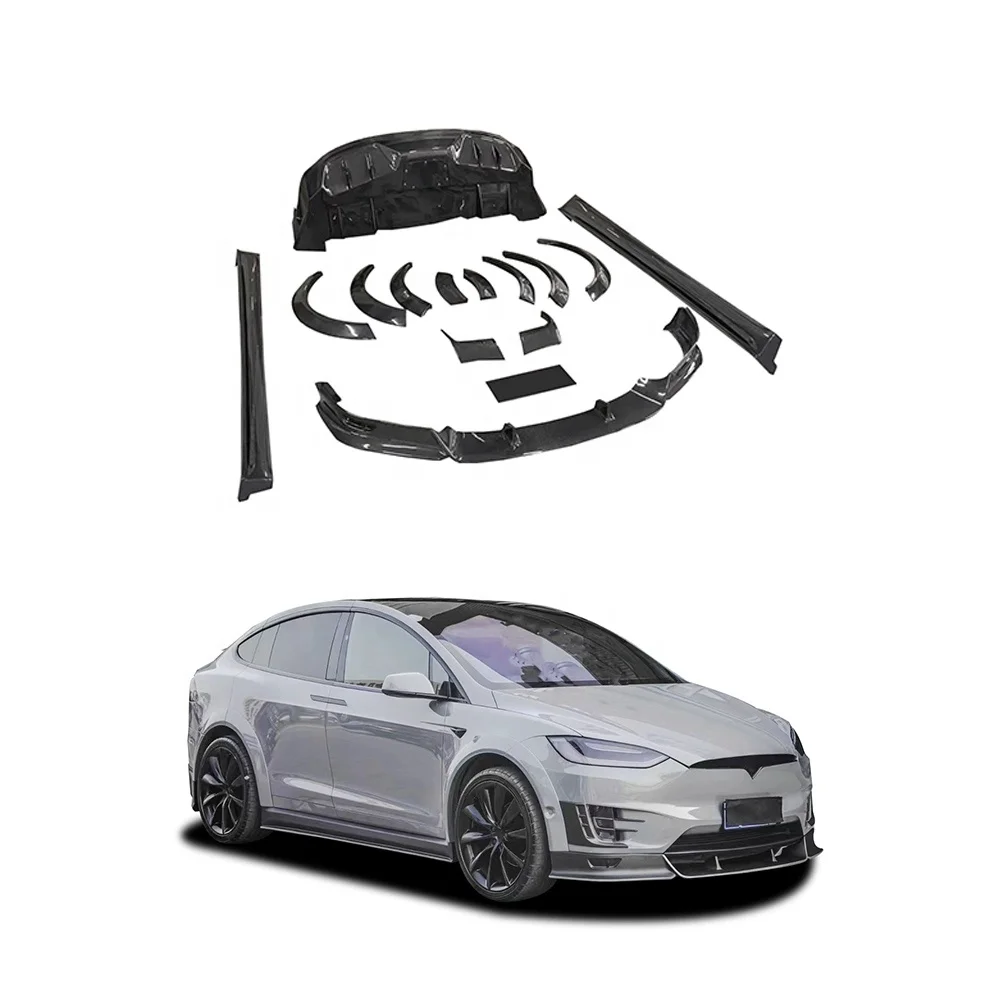 Real Carbon Fiber WideBody Kit for Tesla Model X TC Style Car Rear Diffuser Side Skirts  mudguard Flares Bodykit
