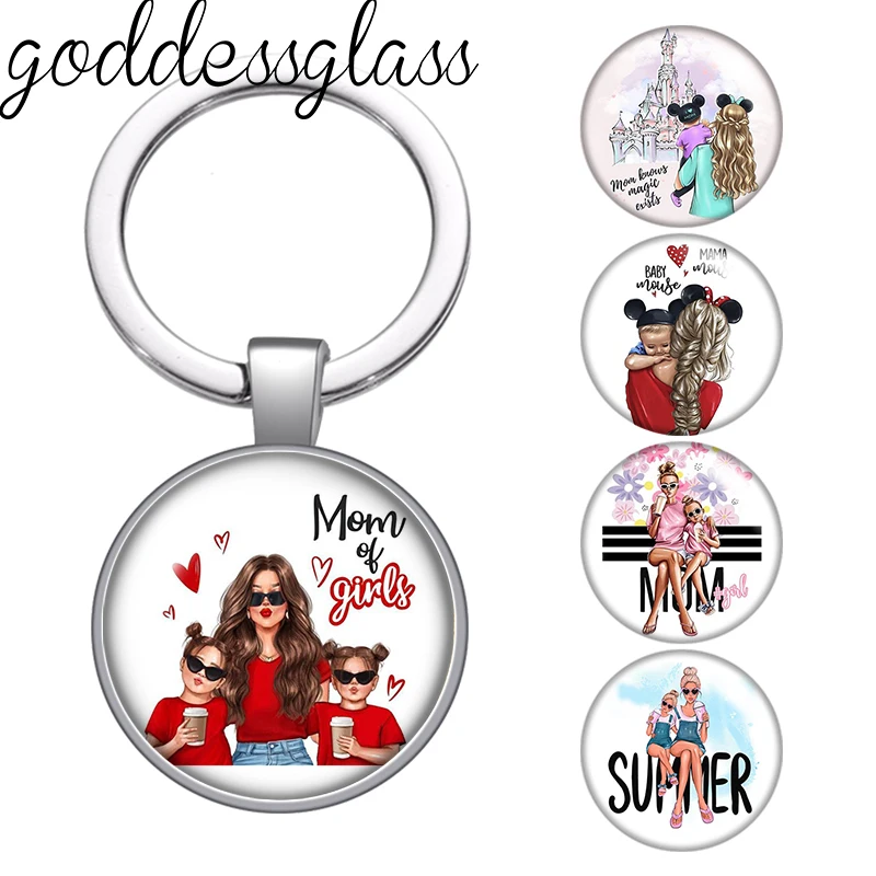 New Mom&Baby Best mom girls Love kids Family photo glass cabochon keychain Bag Car key chain Ring Holder Charms keychains