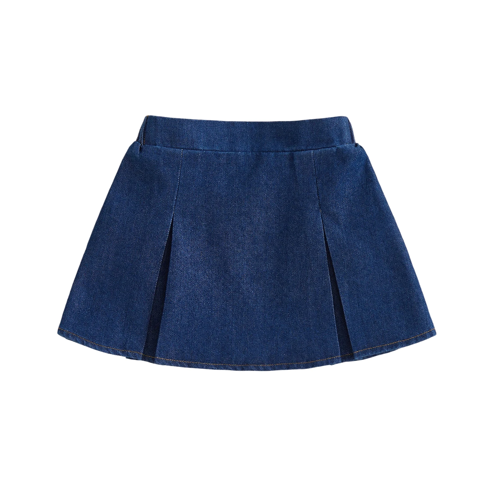 Little Girl Denim Skirt Elastic Waist A-line Pleated Short Jean Skirts