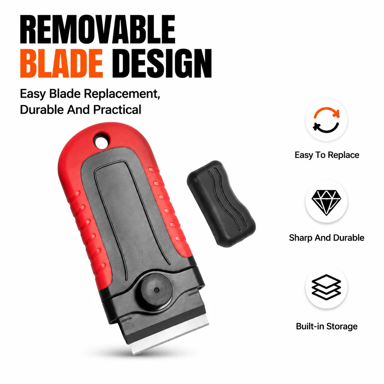 Replaceable Razor Blade Scraper Tool Stainless Steel Sticker Remover for Car Window Glass Glue Paint with Protective Cover