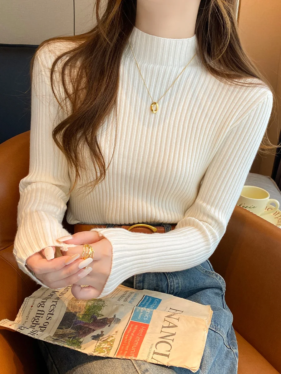 

2026 Autumn Winter Women Pullovers Casual Long Sleeve Turtleneck Warm Basic Chic Sweater Knit Jumpers Solid Color Slim Basic Top