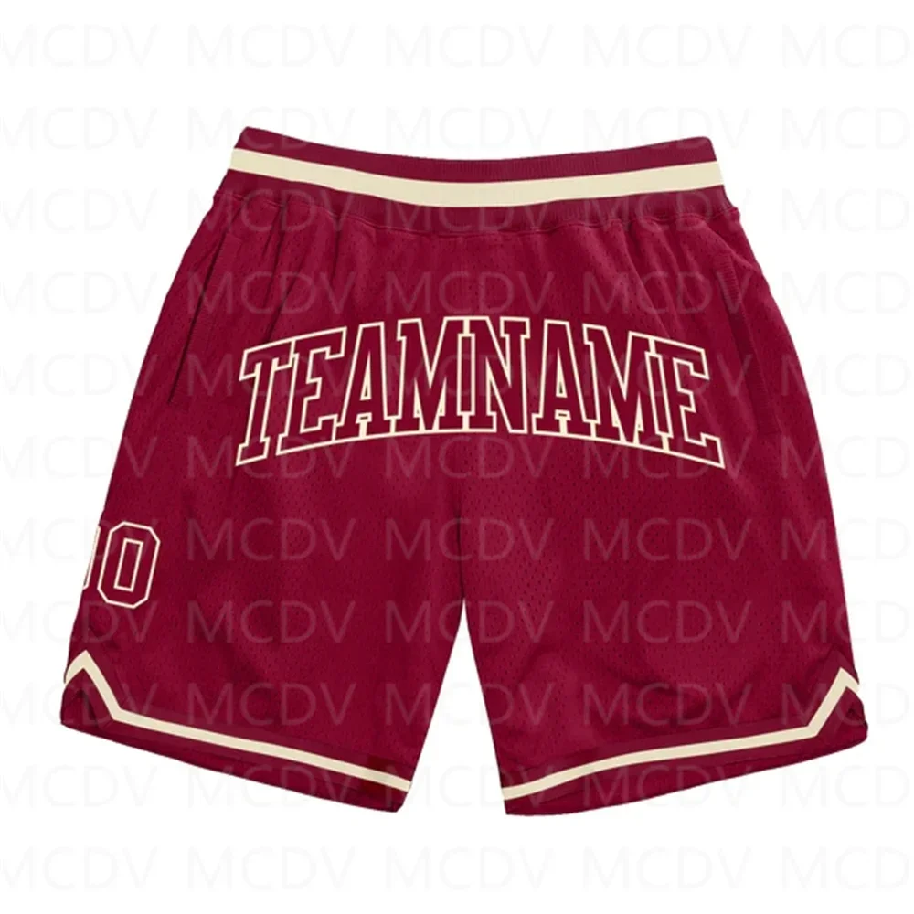 Custom Kastanjebruine Marinewitte Authentieke Throwback Basketbalshort 3d Helemaal Bedrukte Herenshorts Sneldrogend Strandshort