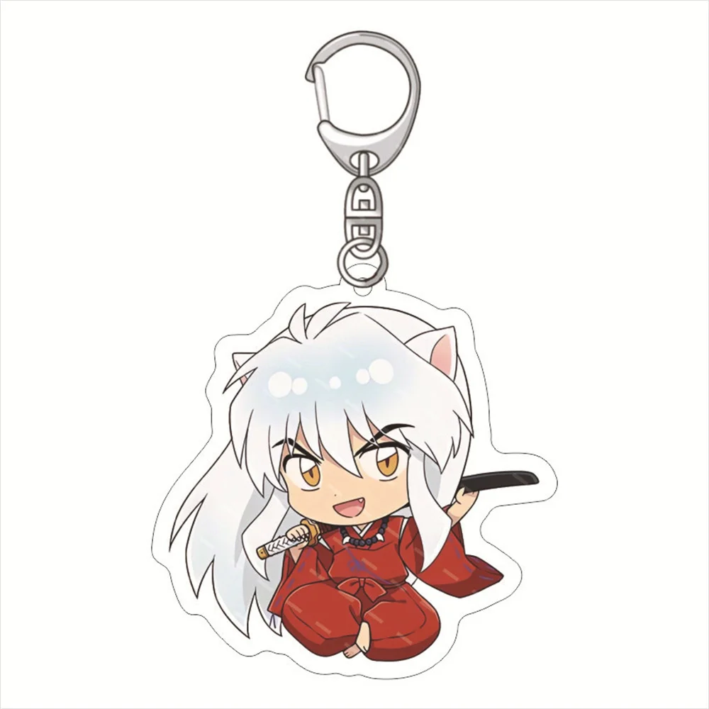 New Classic Anime Inuyasha Keychains Cartoon Figures Higurashi Kagome Sesshoumaru Miroku Acrylic Keyring Collection firend Gift view 2
