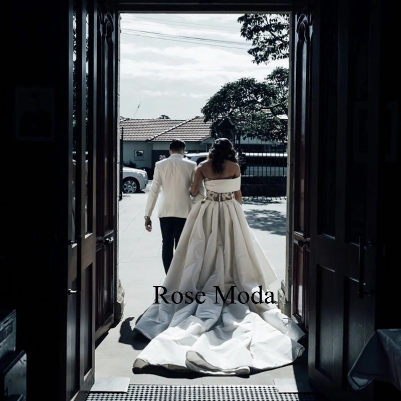 Vestido de novia de lujo con abertura alta y chal extraíble, vestido de novia con diseño de tren real y Catedral, hecho a medida, Rosa Moda