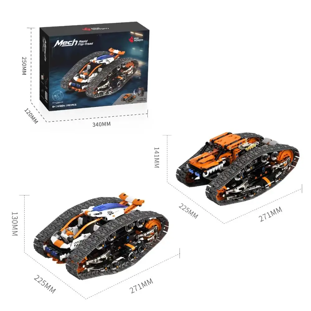 H1004 مجموعة ميكانيكية للتحكم عن بعد على الوجهين نموذج سيارة مجنزرة للذكور والإناث لعبة مكعبات البناء هدية #6