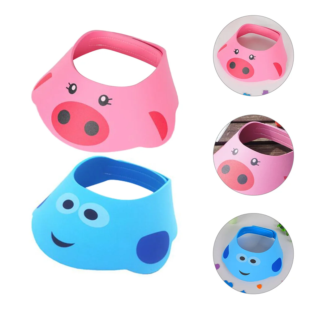 2 Pcs Hair Wash Visor Baby Shampoo Children\'s Cap Shower Hat Things Shield Plastic