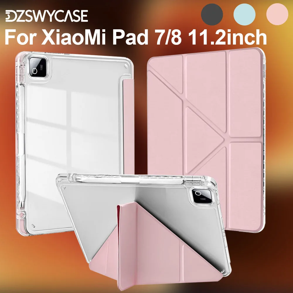 Y-Shaped Stand Case For XiaoMi Pad 8/8 Pro 11.2 Inch, for MiPad 7/7 Pro with Pencil Holder, Case with Translucent Back Cover