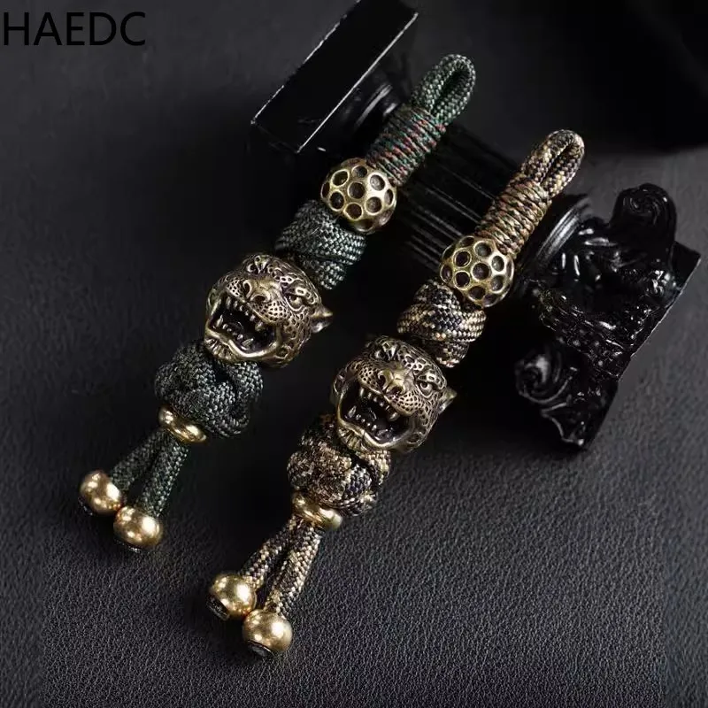 HAEDC Handmade Woven Paracord Leopard Keychain Pendant Bag Accessories Pendant DIY Brand EDC Pendant