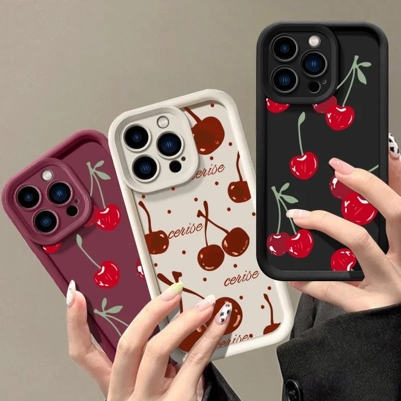 Red Small Cherry Pattern Phone Case For Samsung Galaxy A50 A30 A73 A72 A32 A31 A51 A71 F06 M16 M31 M15 M34 S26 Ultra Plus Casing