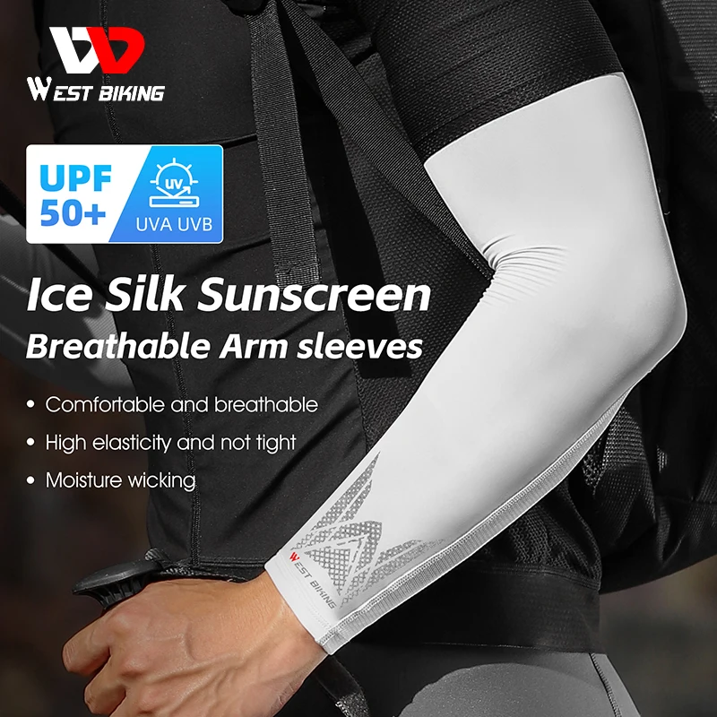 WEST BIKING Ice Silk Sunscreen Arm Sleeves UV Protection Moisture Wicking Sleeves Non-Slip Cooling Sport Cycling Running Sleeves