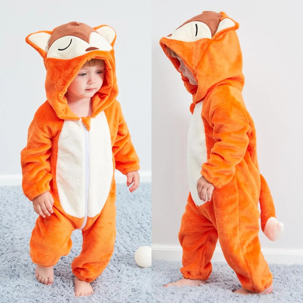 MINISO Newborn Baby Stitch Animal Cartoon Hooded Jumpsuits Winter Boy Pajamas Girls Onesies Kids Sleepwear Baby Pyjamas Kigurumi