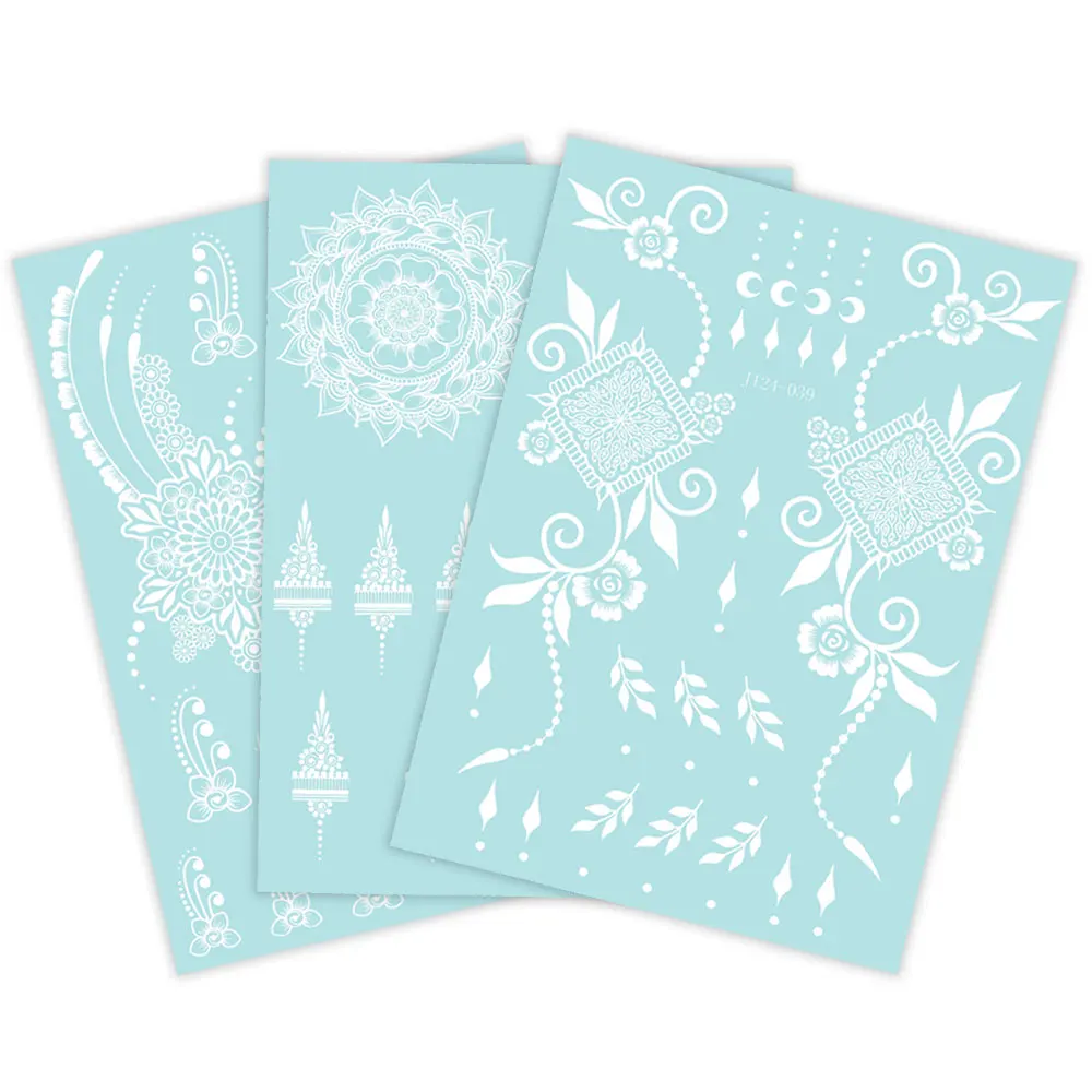 White Henna Tattoos for Women Flower Temporary Tattoo Sticker for Hand Body Art Sticker Henna Transfer Tattoo Wedding view 5