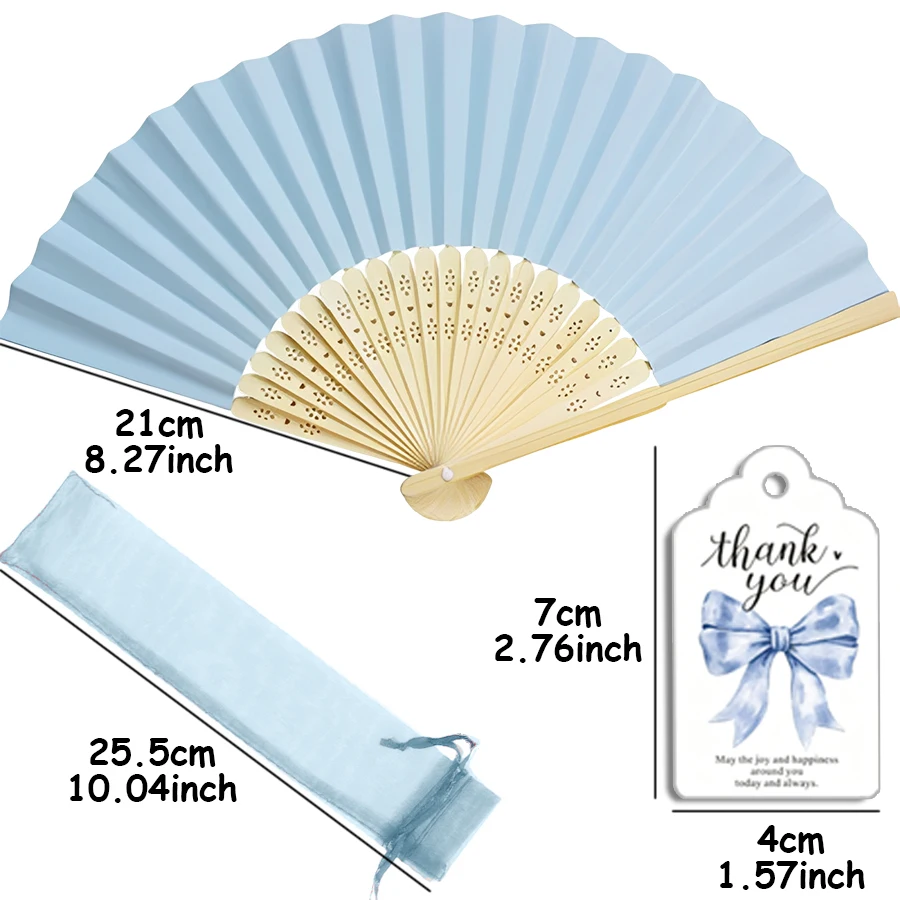 30pcs Elegant Folding Hand Fan Set, Includes Thank You Card And Gift Bag, Bride's Bamboo Hand Fan, Suitable As Bridesmaid Gift And Wedding Decor, Perfect For Parties, Events, And Summer Accessory