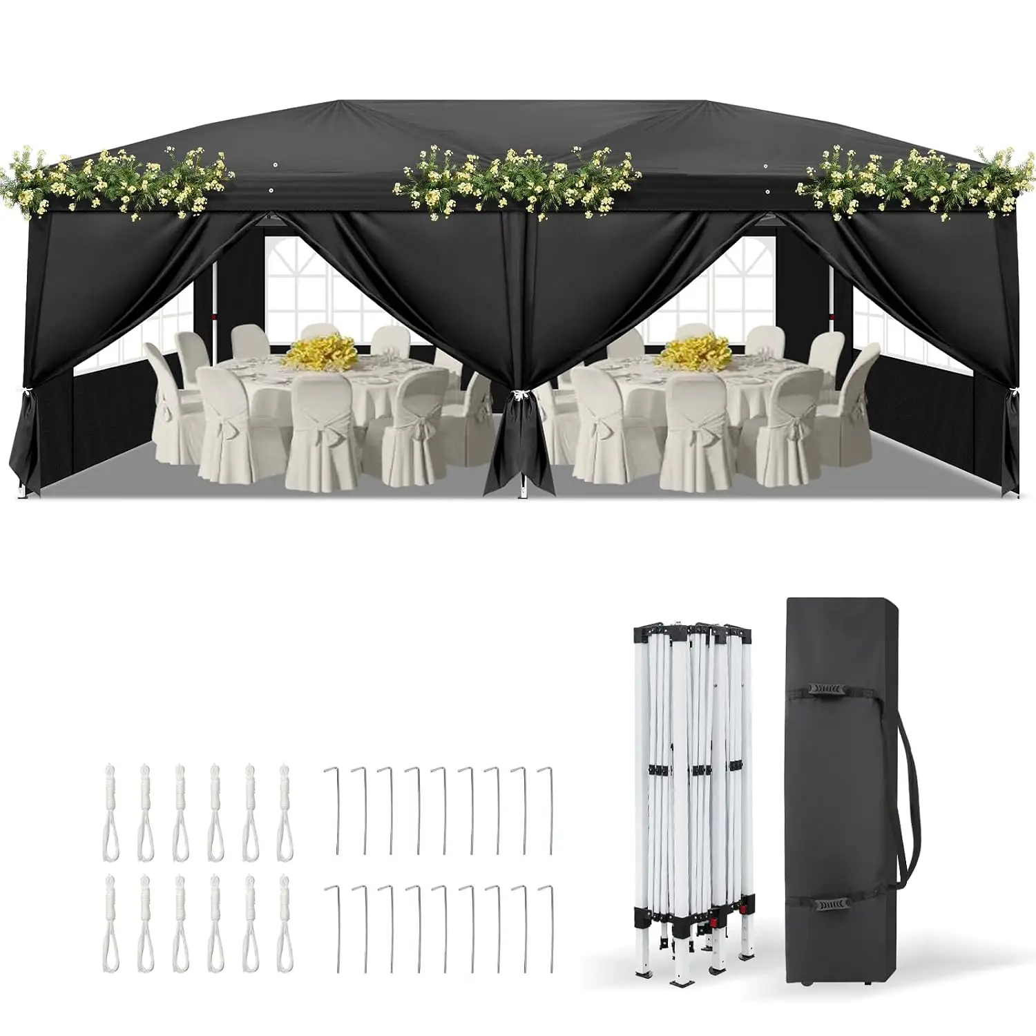 10x20 ft Pop Up Canopy Tent with 6 Sidewalls with Carry Bag, Outdoor Canopy Patio Event Tent Commercial, Customized