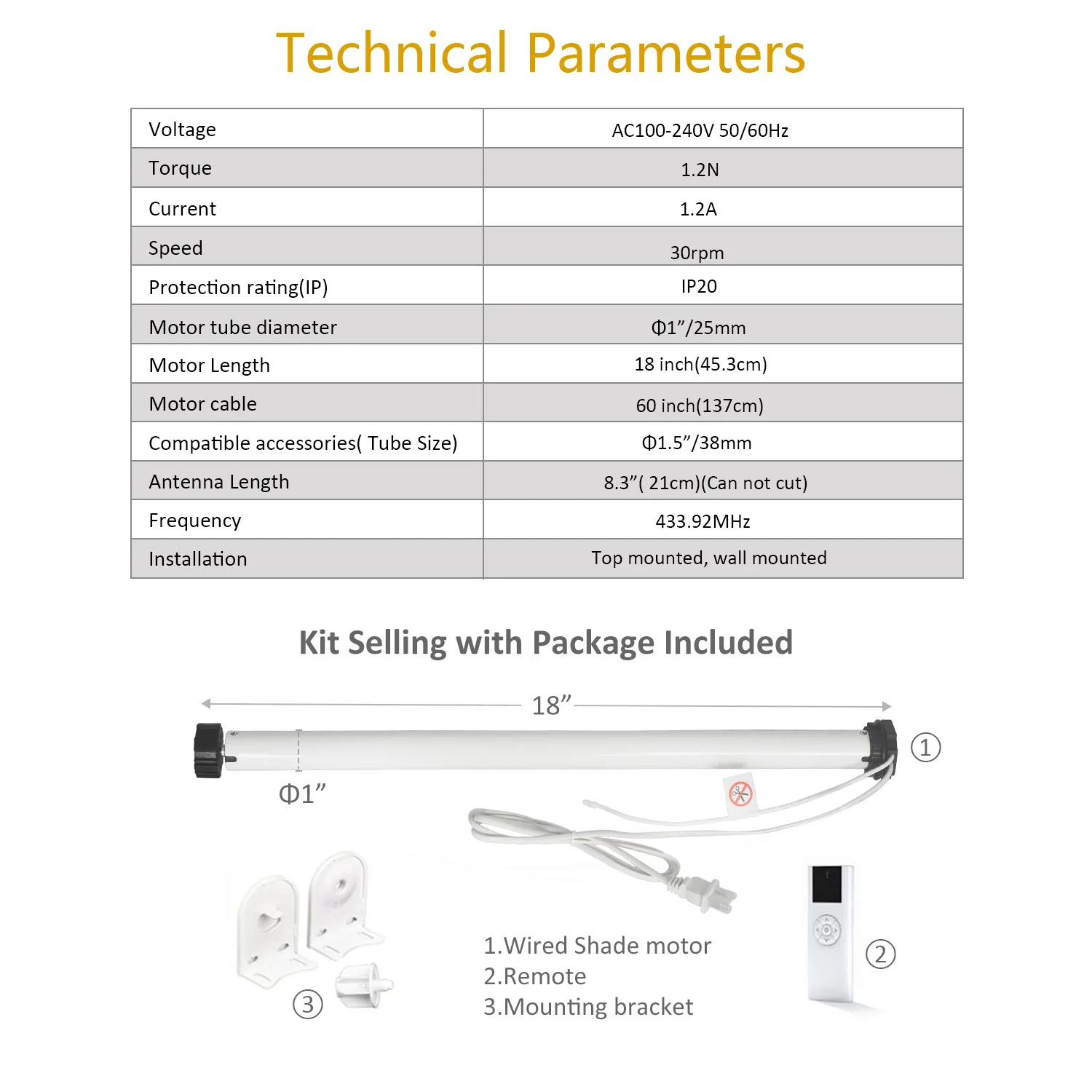 Smart Roller Shade Blinds Motor Kits with Wireless Controller for 38mm Tube Electric Curtain Tubular Motors