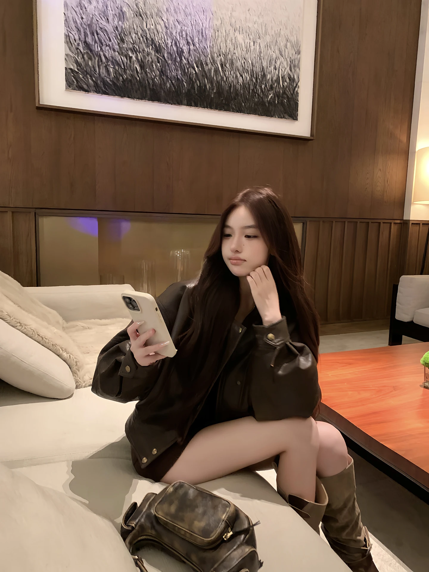 Loose Cotton-Enhanced Thiened Classic Lychee Pattern Women's Jaet Leather Coat from Middle Ancient Fly OYFF