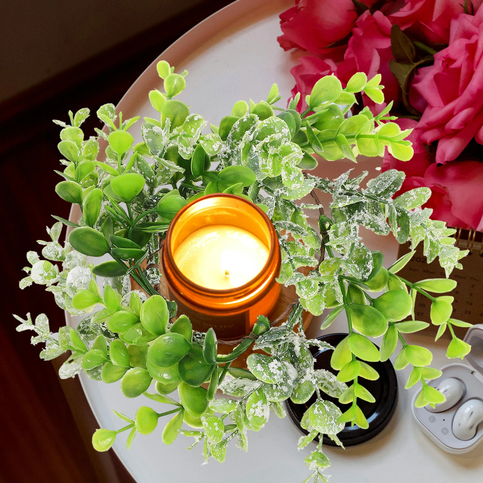 

6 pcs Artificial Eucalyptus Rings Fake Leaves Wreath Table Decor Wedding Party Greenery Ring For Spring Christmas