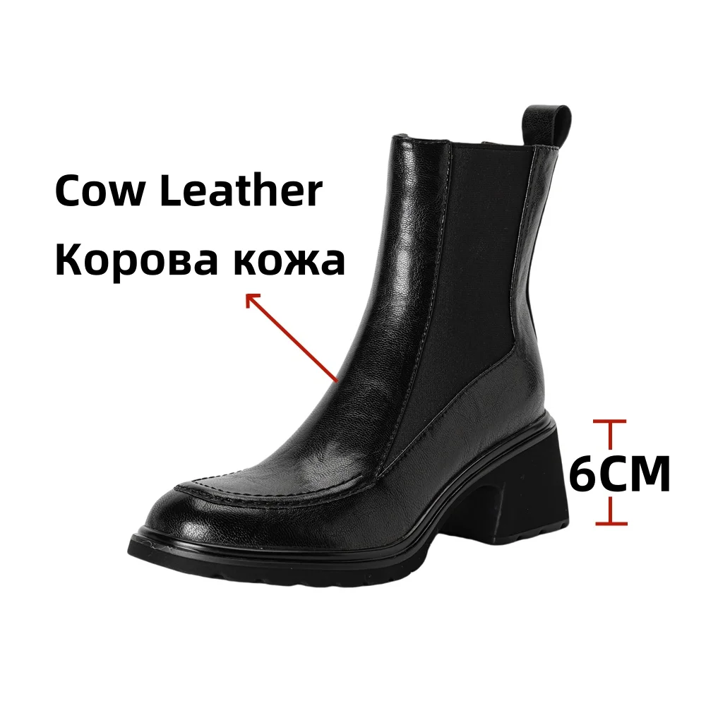 FEDONAS Women Chelsea Cow Leather Ankle Boots High Heels Fashion Slip On Thick Sole Block Heel Ladies Shoes Winter Ankle Boots