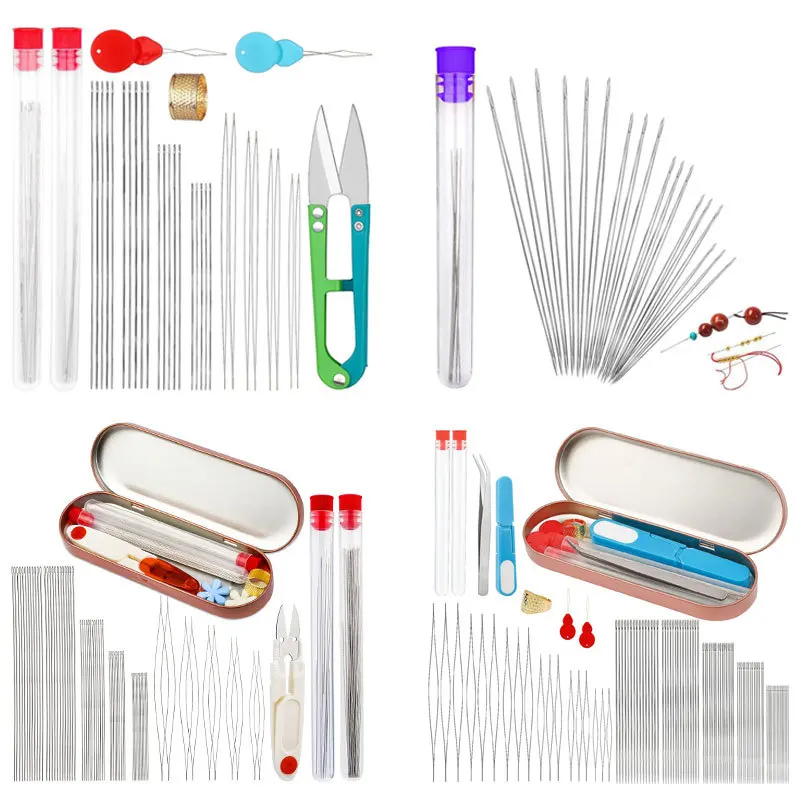 Zestaw igieł z koralikami z centralnym otworem zakrzywionymi stalowymi igłami do prostych koralików akcesoria do szycia